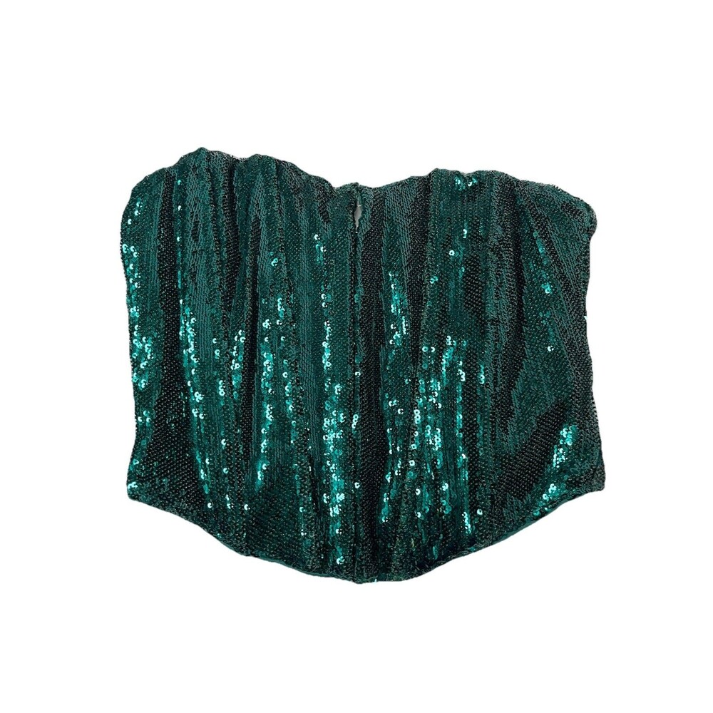 white fox womens xs green Sequin guest list bustier top NWT